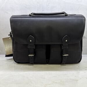 Tusting Clipper Leather Messenger Briefcase Black Bag Handmade In England